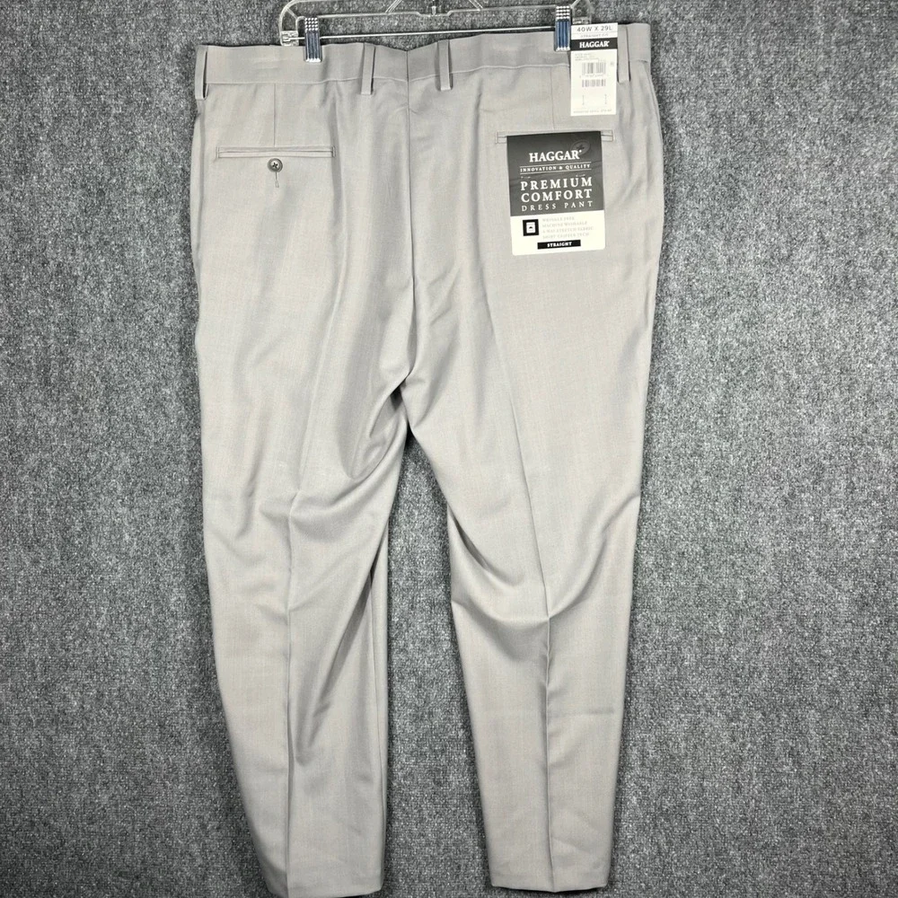 Haggar Premium Comfort Dress‎ Pants Mens 40x29 Grey Straight Fit HD70652 NEW